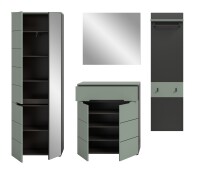 Garderoben-Set >Canu< in Basalt Grau / Smoke Green - 220x190x37cm (BxHxT)