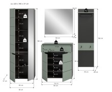 Garderoben-Set >Canu< in Basalt Grau / Smoke Green - 220x190x37cm (BxHxT)