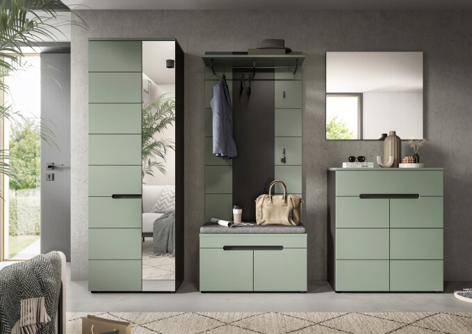 Garderoben-Set >Canu< in Basalt Grau / Smoke Green - 255x190x37cm (BxHxT)