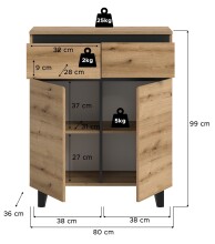Kommode >Tomasa< in Evoke Oak - 80x99x36cm (BxHxT)