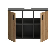 Waschbeckenunterschrank >Mone< in Basalt / Artisan Oak - 80x59x30cm (BxHxT)