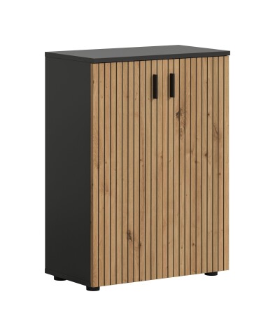 Hochschrank >Mone< in Basalt / Artisan Oak - 60x81x30cm (BxHxT)