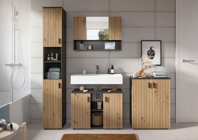Badezimmer-Set >Mone< in Basalt / Artisan Oak - 200x192x30cm (BxHxT)