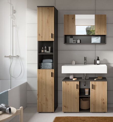 Badezimmer-Set >Mone< in Basalt / Artisan Oak - 125x192x30cm (BxHxT)