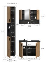 Badezimmer-Set >Mone< in Basalt / Artisan Oak - 125x192x30cm (BxHxT)