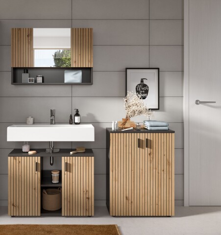 Badezimmer-Set >Mone< in Basalt / Artisan Oak - 155x180x30cm (BxHxT)
