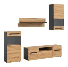 Wohnwand >Caserta< in Basalt Grau / Artisan Eiche -...