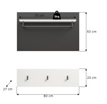 Garderobenpaneel >Canu< in Basalt Grau / Weiß - 80x73x27cm (BxHxT)