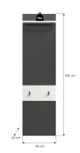 Garderobenpaneel >Canu< in Basalt Grau / Weiß - 45x165x29cm (BxHxT)