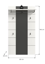Garderobenpaneel >Canu< in Basalt Grau / Weiß - 80x141x29cm (BxHxT)