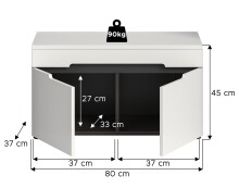 Sitzbank >Canu< in Basalt Grau / Weiß - 80x45x37cm (BxHxT)