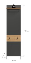 Garderobenpaneel >Canu< in Basalt Grau / Artisan - 165x45x29cm (BxHxT)