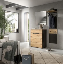 Garderobenpaneel >Canu< in Basalt Grau / Artisan - 165x45x29cm (BxHxT)