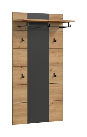 Garderobenpaneel >Canu< in Basalt Grau / Artisan - 141x80x29cm (BxHxT)