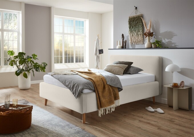 Polsterbett >Mattis mit BK< Liegefläche 140x200 cm, Nordic Ivory, Stellmaß: 161x105x218cm (BxHxT)