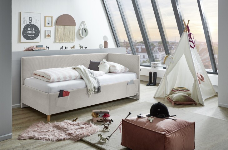 Polsterliege >Cool mit BK< Liegefläche 90x200cm, Scala Beige, Stellmaß: 100x90x210cm (BxHxT)
