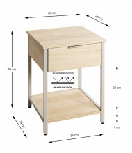 Beistelltisch >37780< Nachttisch, 1 Schublade, Eiche Dekor/Kaschmirgrau - 40x55x40cm (BxHxT)