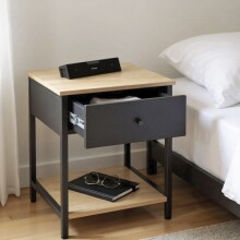 Beistelltisch >37880< Nachttisch, 1 Schublade, anthrazit, Eiche Dekor - 40x55x40cm (BxHxT)