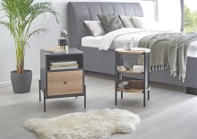 Nachtkonsole >52869< in anthrazit, eiche Dekor, schwarz  - 45x60x47 (BxHxT)