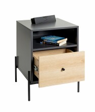 Nachtkonsole >52869< in anthrazit, eiche Dekor, schwarz  - 45x60x47 (BxHxT)