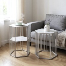Satztisch >54192< (2-teilig) in grau (Coolgrey), Metall - 38x55x33cm (BxHxT)
