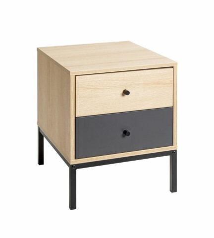 Nachtkommode >55496< 2 Schubladen, anthrazit, eiche Dekor, schwarz - 40x50x45 (BxHxT)