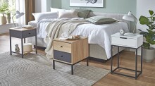 Nachtkommode >55496< 2 Schubladen, anthrazit, eiche Dekor, schwarz - 40x50x45 (BxHxT)