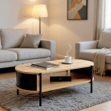 Couchtisch >59537< in Eiche Dekor, schwarz  - 100x37x54cm (BxHxT)