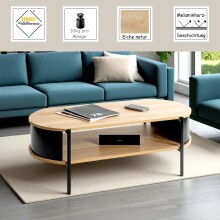 Couchtisch >59537< in Eiche Dekor, schwarz  - 100x37x54cm (BxHxT)
