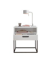 Nachtkommode >CUDRO< 1 Schublade, 1 Fach, Weiß / schwarz - 60x65x38,5cm (BxHxT)