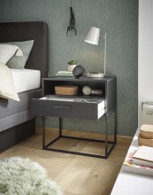 Nachtkommode >CUDRO< 1 Schublade, 1 Fach, Graphit / schwarz - 60x65x38,5cm (BxHxT)