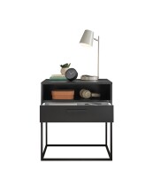 Nachtkommode >CUDRO< 1 Schublade, 1 Fach, Graphit / schwarz - 60x65x38,5cm (BxHxT)