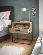 Nachtkommode >CUDRO< 1 Schub, 1 Fach, Artisan Eiche Dekor / schwarz - 60x65x38,5cm (BxHxT)