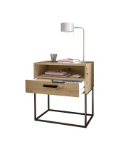 Nachtkommode >CUDRO< 1 Schub, 1 Fach, Artisan Eiche Dekor / schwarz - 60x65x38,5cm (BxHxT)