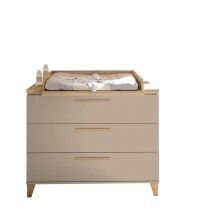 Wickelkommode >HILDA< Wickelaufsatz, Kaschmir / Mauvella Oak Dekor - 120x108,7x77cm (BxHxT)