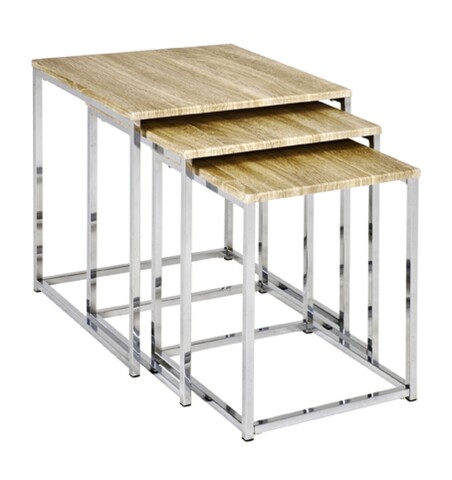 Satztisch >33083< (3-teilig) in chrom, eiche Dekor - 29x36x29 (BxHxT)