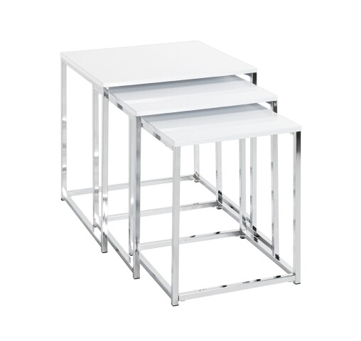 Satztisch >33383< (3-teilig) in chrom, weiß, Metall, MDF - 29x36x29cm (BxHxT)