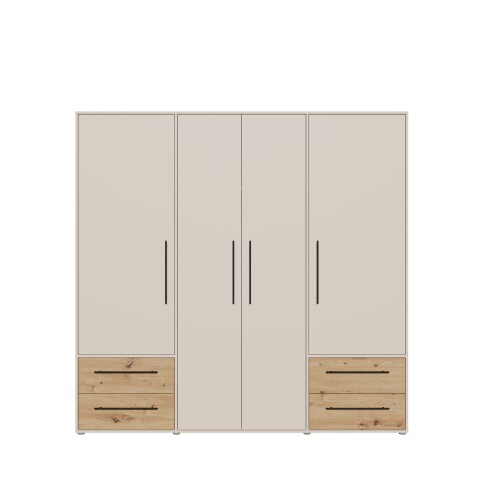 Drehtürenschrank >MOKKARIS< sandfarbig / Artisan Eiche Dekor - 205,9x200,1x58,8cm (BxHxT)