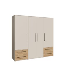Drehtürenschrank >MOKKARIS< sandfarbig / Artisan Eiche Dekor - 205,9x200,1x58,8cm (BxHxT)