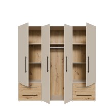 Drehtürenschrank >MOKKARIS< sandfarbig / Artisan Eiche Dekor - 205,9x200,1x58,8cm (BxHxT)