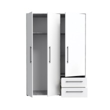Drehtürenschrank >MOKKARIS< in Betonoptik / Weiß - 144,4x200,1x58,8cm (BxHxT)