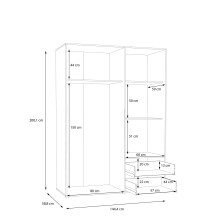 Drehtürenschrank >MOKKARIS< in Betonoptik / Weiß - 144,4x200,1x58,8cm (BxHxT)