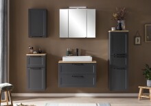 Badezimmer-Set >Lyon< (2-tlg.) in matt-grau, Graphit - 80x195x47cm (BxHxT)