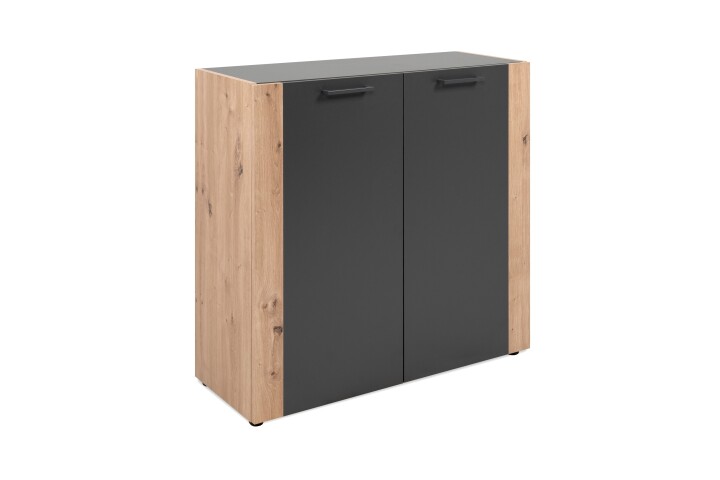 Kommode >Cento< in anthrazit / Dekor Artisan Oak - 89x34,5x85cm (BxHxT)