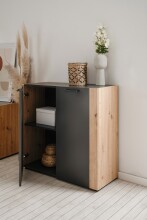 Kommode >Cento< in anthrazit / Dekor Artisan Oak - 89x34,5x85cm (BxHxT)