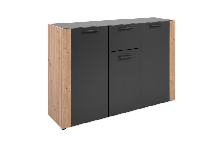 Sideboard >Cento< in anthrazit / Dekor Artisan Oak - 125,5x85x34,5cm (BxHxT)