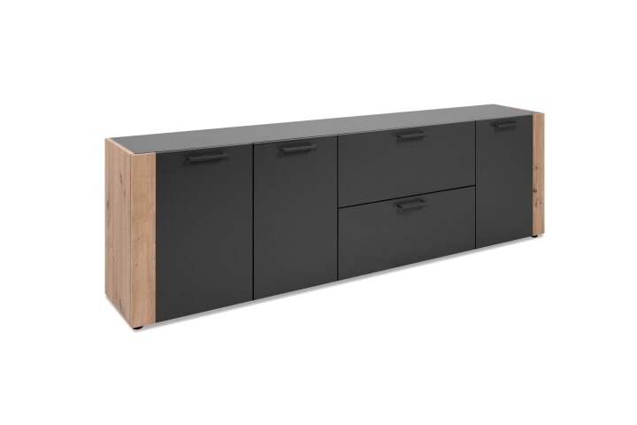 Lowboard >Cento< in anthrazit / Dekor Artisan Oak - 198x61x34,5cm (BxHxT)