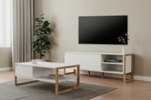 Lowboard >Denver< in weiß / Dekor Artisan Oak - 160x55x40cm (BxHxT)