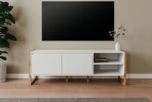 Lowboard >Denver< in weiß / Dekor Artisan Oak - 160x55x40cm (BxHxT)