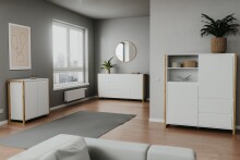 Highboard >Denver< in weiß / Dekor Artisan Oak - 120x139x40cm (BxHxT)